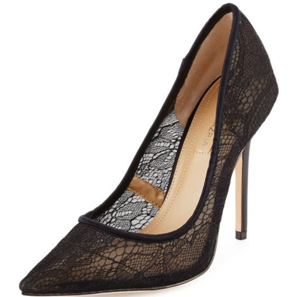 BCBGMaxAzria Ma-Opia Dress Pump Black Lace Mesh Pointed Toe Pumps Heels